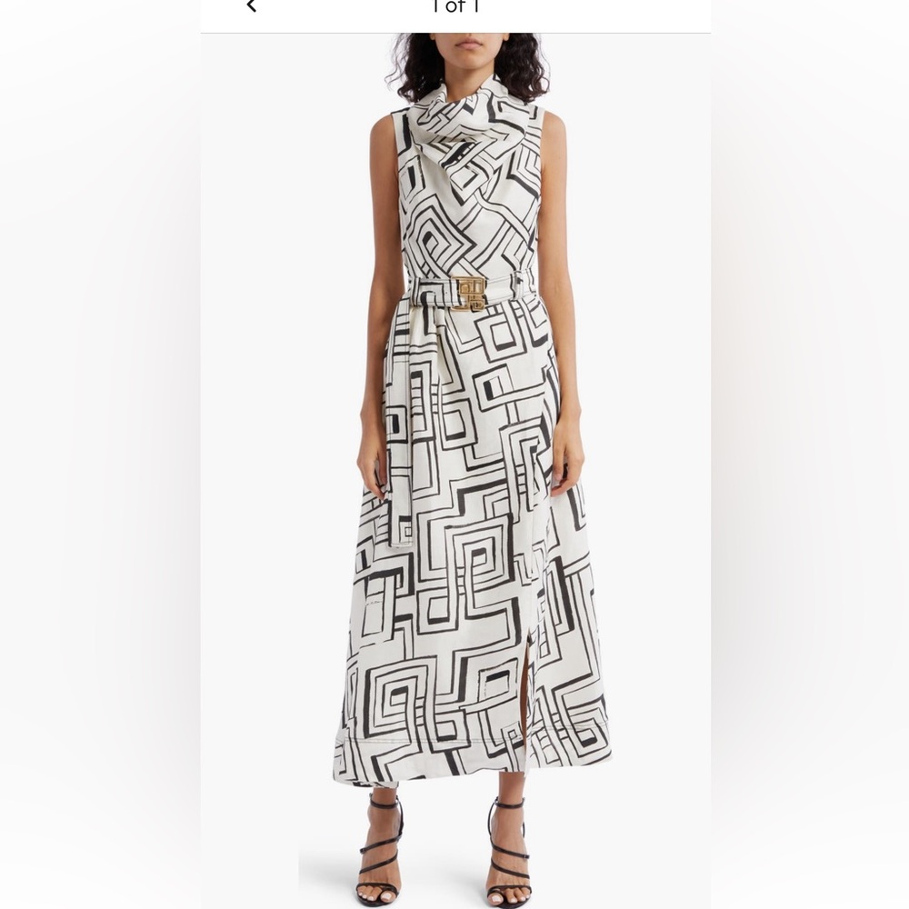 Aje Amity Geo Print Sleeveless Linen Blend Dress Perfect Size Ladies US4/AU 8